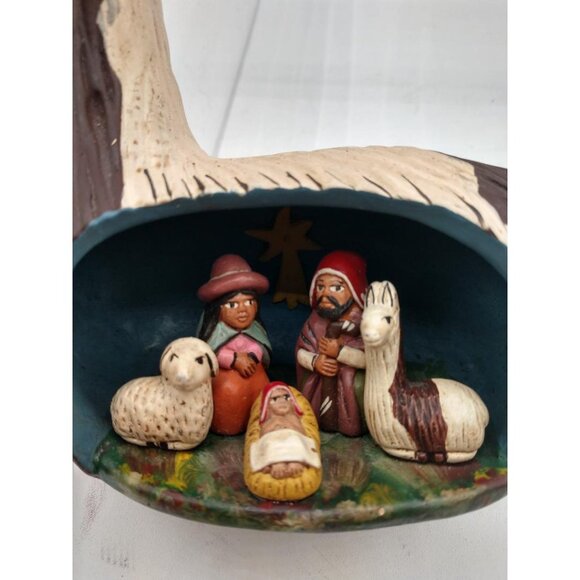 Handcrafted Peruvian Nativity Scene Inside Llama Figurine - Picture 2 of 6